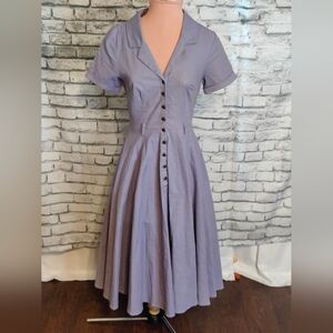 Lavendar Collectif Modcloth fit and flare Full Skirt button front Swing Dress S